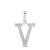 10kt White Gold Womens Round Diamond Initial V Letter Pendant 1/20 Cttw