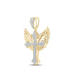 10kt Yellow Gold Mens Round Diamond Wing Cross Charm Pendant 3/8 Cttw