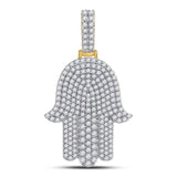 10kt Yellow Gold Mens Round Diamond Hamsa Charm Pendant 1-1/2 Cttw