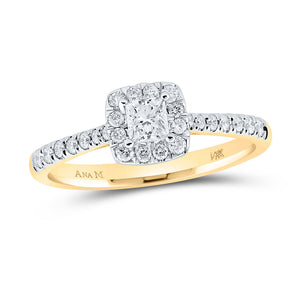 14kt Yellow Gold Princess Diamond Halo Bridal Wedding Engagement Ring 1/2 Cttw