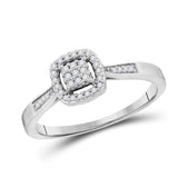 10kt White Gold Womens Round Diamond Square Cluster Ring 1/8 Cttw