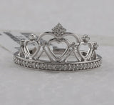 Sterling Silver Womens Round Diamond Heart Crown Tiara Fashion Ring 1/6 Cttw