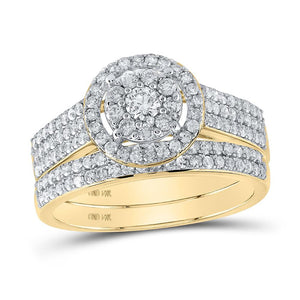14kt Yellow Gold Round Diamond Bridal Wedding Ring Band Set 3/4 Cttw