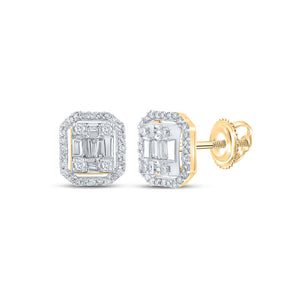 14kt Yellow Gold Baguette Diamond Cluster Earrings 1/2 Cttw