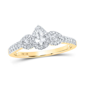10kt Yellow Gold Pear Diamond 3-stone Bridal Wedding Engagement Ring 1/2 Cttw