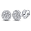 10kt White Gold Round Diamond Circle Cluster Stud Earrings 1/12 Cttw