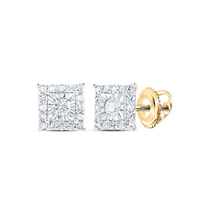 10kt Yellow Gold Womens Round Diamond Square Earrings 1/4 Cttw