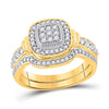 10kt Yellow Gold Round Diamond Square Bridal Wedding Ring Band Set 1/5 Cttw