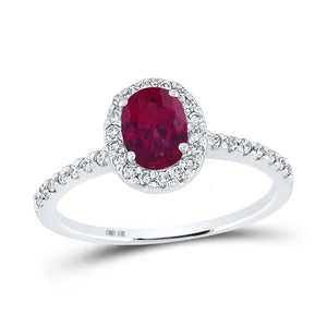 10kt White Gold Womens Oval Synthetic Ruby Solitaire Ring 1-1/4 Cttw