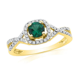 10kt Yellow Gold Womens Round Synthetic Emerald Solitaire Diamond Ring 3/4 Cttw