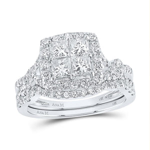 14kt White Gold Princess Diamond Bridal Wedding Ring Band Set 1-7/8 Cttw