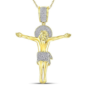 10kt Yellow Gold Mens Round Diamond Jesus Crucified Charm Pendant 1/2 Cttw