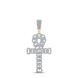 10kt Yellow Gold Mens Round Diamond Curb Ankh Cross Charm Pendant 3/4 Cttw