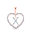 10kt Rose Gold Womens Round Diamond Heart X Letter Pendant 1/4 Cttw