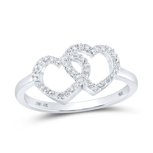 10kt White Gold Womens Round Diamond Double Heart Ring 1/5 Cttw