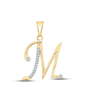 10kt Yellow Gold Womens Round Diamond M Initial Letter Pendant 1/20 Cttw