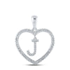 10kt White Gold Womens Round Diamond Heart J Letter Pendant 1/4 Cttw