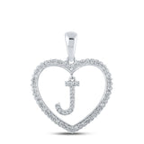 10kt White Gold Womens Round Diamond Heart J Letter Pendant 1/4 Cttw