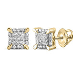 10kt Yellow Gold Round Diamond Square Earrings 1/20 Cttw