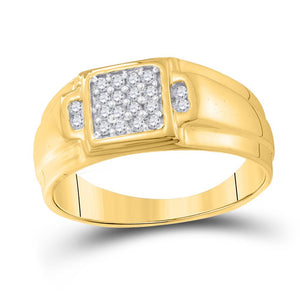 10kt Yellow Gold Mens Round Diamond Square Cluster Ring 1/4 Cttw