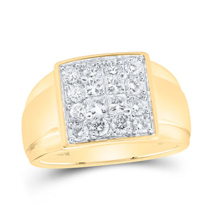 10kt Yellow Gold Mens Princess Diamond Square Ring 1-1/2 Cttw