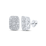 10kt White Gold Womens Round Diamond Rectangle Cluster Earrings 1 Cttw