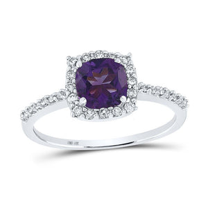 10kt White Gold Womens Cushion Synthetic Amethyst Diamond Solitaire Ring 1 Cttw
