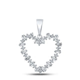 10kt White Gold Womens Baguette Diamond Heart Pendant 1/3 Cttw