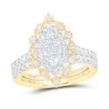 10kt Yellow Gold Round Diamond Marquise-shape Bridal Wedding Ring Band Set 1 Cttw