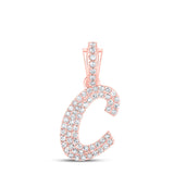 10kt Rose Gold Womens Round Diamond C Cursive Initial Letter Pendant 1/4 Cttw