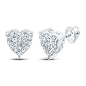 10kt White Gold Womens Round Diamond Heart Earrings 1/2 Cttw