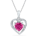 10kt White Gold Womens Round Synthetic Ruby Heart Pendant 1 Cttw