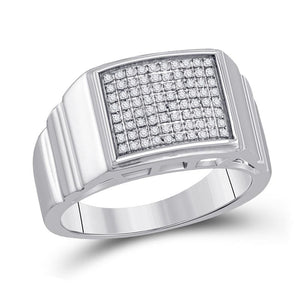 Sterling Silver Mens Round Diamond Square Ring 1/4 Cttw