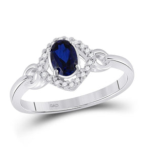 10kt White Gold Womens Oval Synthetic Blue Sapphire Solitaire Ring 5/8 Cttw