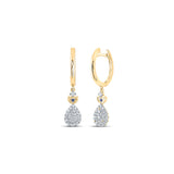 14kt Yellow Gold Womens Round Diamond Hoop Teardrop Dangle Earrings 1/3 Cttw