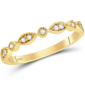 14kt Yellow Gold Womens Round Diamond Classic Stackable Band Ring 1/10 Cttw