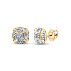 Yellow-tone Sterling Silver Womens Round Diamond Square Earrings 1/3 Cttw