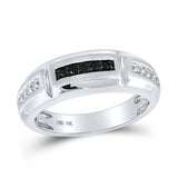 10kt White Gold Mens Round Black Color Enhanced Diamond Notched Band Ring 1/4 Cttw