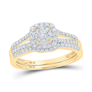 10kt Yellow Gold Round Diamond Split-shank Bridal Wedding Ring Band Set 1/2 Cttw