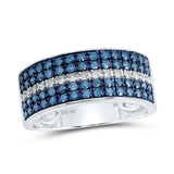 10kt White Gold Mens Round Blue Color Treated Diamond Band Ring 1 Cttw
