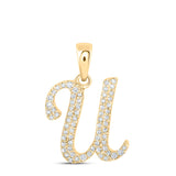 10kt Yellow Gold Womens Round Diamond U Initial Letter Pendant 1/6 Cttw