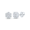 14kt White Gold Round Diamond Flower Cluster Earrings 1/4 Cttw