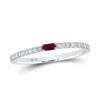 10kt White Gold Womens Baguette Ruby Diamond Band Ring 1/5 Cttw