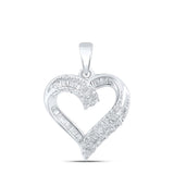 10kt White Gold Womens Baguette Diamond Heart Pendant 1/4 Cttw