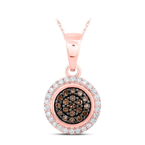 10kt Rose Gold Womens Round Brown Diamond Cluster Pendant 1/4 Cttw