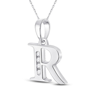 10kt White Gold Womens Round Diamond R Initial Letter Pendant 1/20 Cttw