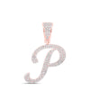 10kt Rose Gold Mens Round Diamond P Initial Letter Charm Pendant 7/8 Cttw