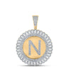 10kt Yellow Gold Mens Round Diamond Letter N Circle Charm Pendant 1-1/4 Cttw