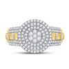 10kt Two-tone Gold Mens Round Diamond Circle Flower Cluster Ring 1-1/5 Cttw