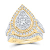 10kt Yellow Gold Round Diamond Teardrop Bridal Wedding Ring Band Set 2 Cttw